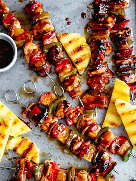 Remove from the grill and baste with reserved sauce. BBQ Chicken Kabobs with Bacon and Pineapple | Bbq dishes ...