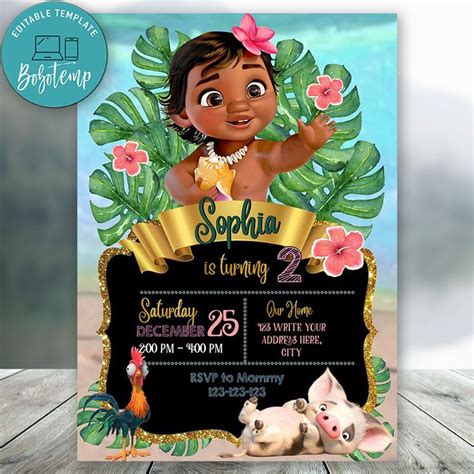 Editable Disney Princess Baby Moana Invitation Instant Download Bobotemp