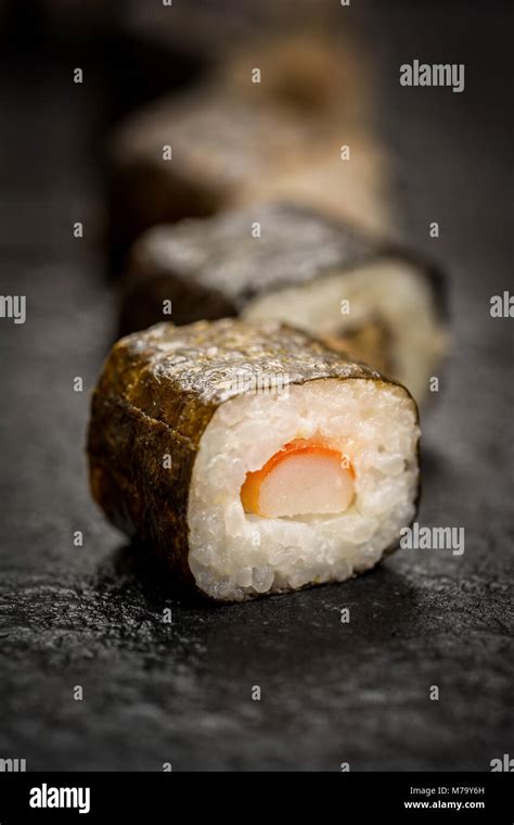 Traditional Japanese Sushi Rolls Hosomaki On Stone Desk Stock Photo Alamy