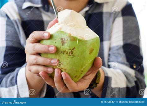 Woman Is Eating Coconut Stock Image Image Of Nature 117565471