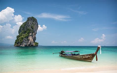 Nature Landscape Rock Island Boat Sea Sand Thailand Tropical