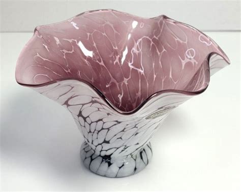 krosno jozefina ruffled bowl vase glass handmade in poland etsy