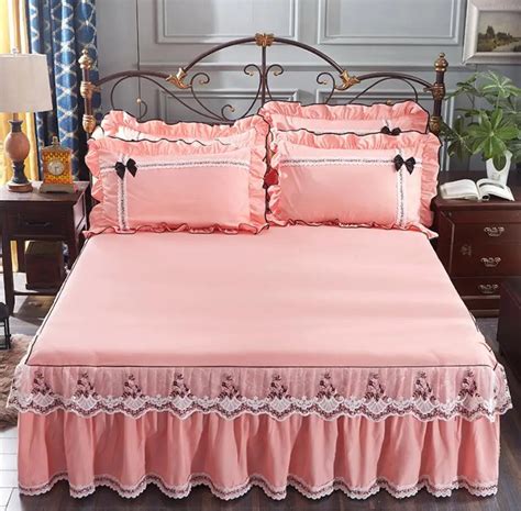 Korean Princess Bedspread Bed Skirt Ruffles Lace Bedding Bedsheet Romantic Bedclothes Bedcover
