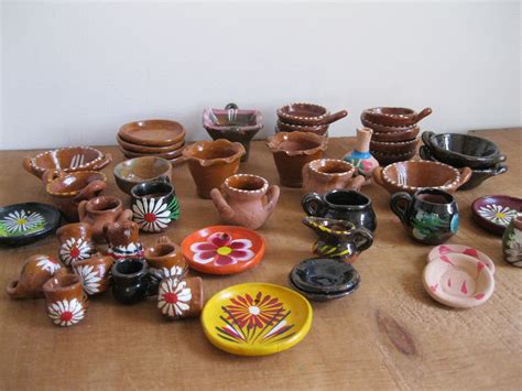 Vintage Miniature Mexican Pottery Lot Pieces Large Variety Of Dishes