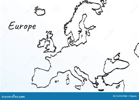 Hand Draw Map Of Europe Black Line Drawing Sketch Outline Doodle On