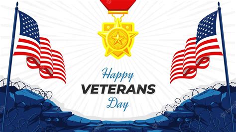 Premium Vector Star Medal And Two American Flags In Happy Veterans