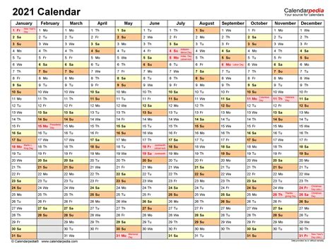 2021 Calendar In Excel Format