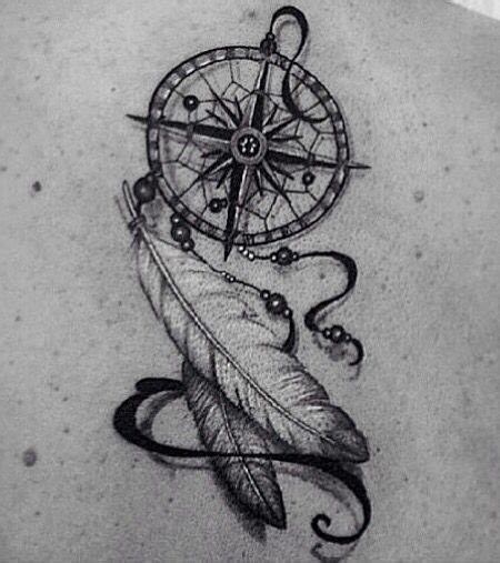 Dreamcatcher Compass For The Center Instead Of The Lion Arrow Tattoos Feather Tattoos Foot