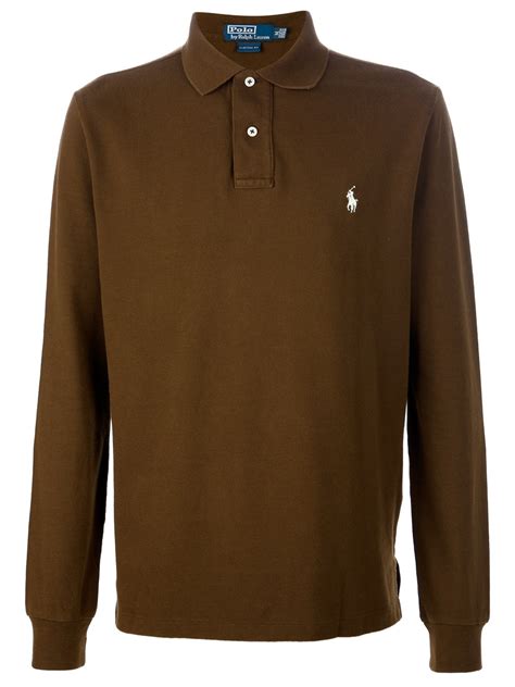 Lyst Ralph Lauren Blue Label Long Sleeve Polo Shirt In Brown For Men