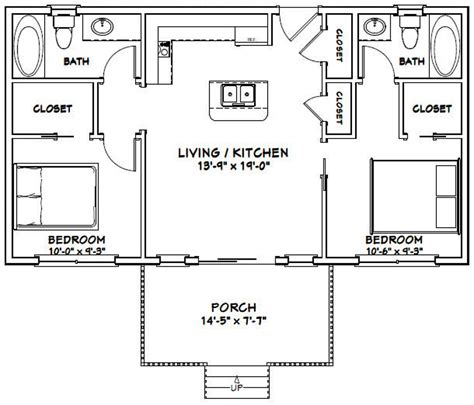 36x20 House 2 Bedroom 2 Bath 720 Sq Ft Pdf Floor Plan Etsy House