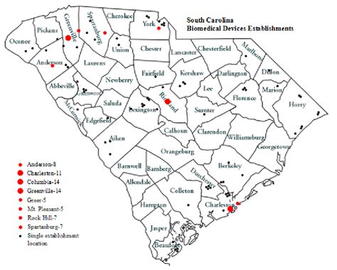Locations Of The 146 South Carolina Establishments Registered With The