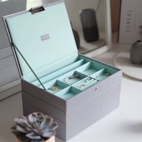 Gift box ideas for weddings. dove grey with mint classic jewellery box by stackers ...