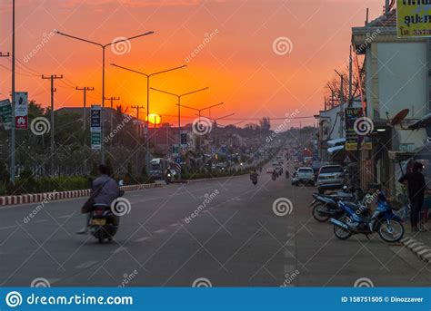 Pakse Main Road In Sunset, Laos Editorial Image - Image of color ...