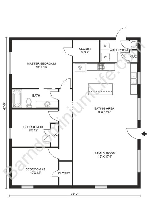 Simple 3 Bedroom Barndominium Floor Plans