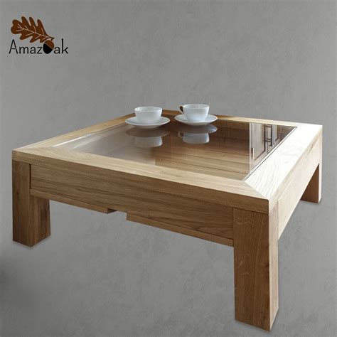 With this table, you can keep essential items within easy reach. Display Coffee Table Glass Wood Solid Oak Modern Square UK ...