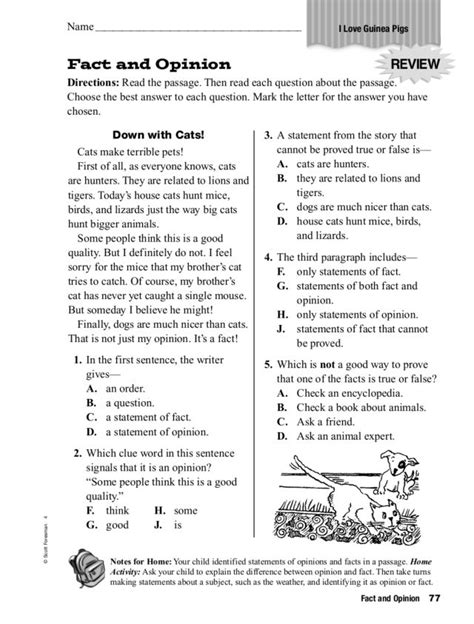 Fact Or Opinion Worksheets Middle School
