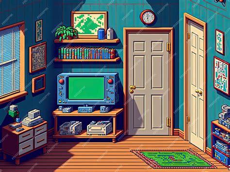 Premium Ai Image Pixel Art Game Room Bedroom With Video Game Consoles
