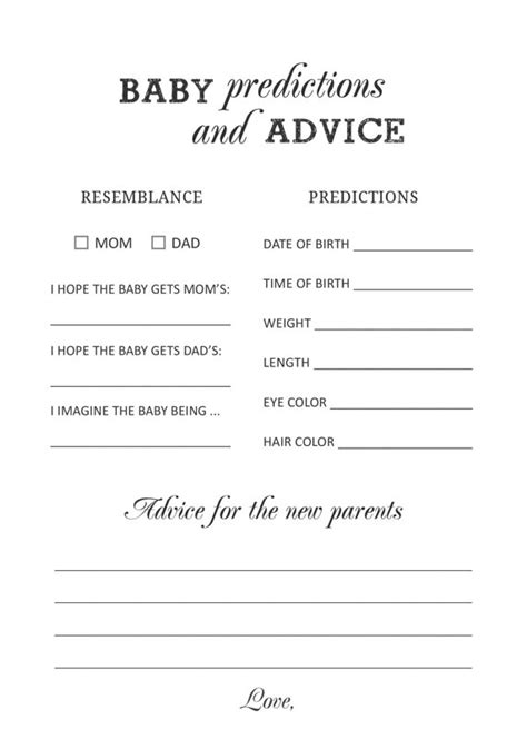Free Printable Baby Prediction And Advice Cards