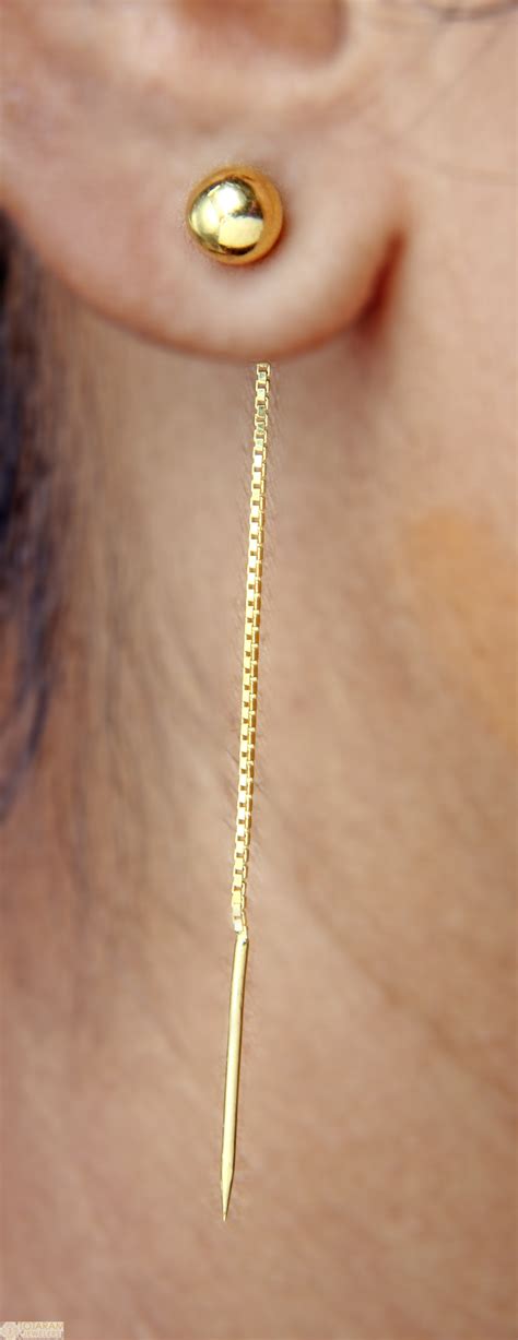 K Gold Sui Dhaga Drop Earrings For Women Ger In Grams