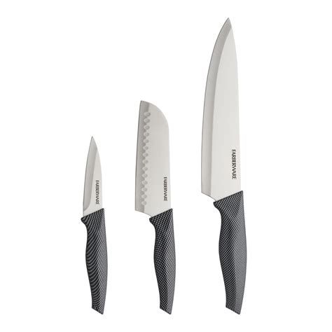 Farberware 3 Piece Chef Knife Set Carbon Fiber Pattern Handle