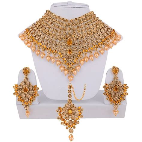 gold lct cz stone and pearls grand bridal jewellery set in 2022 bridal jewelry sets bridal