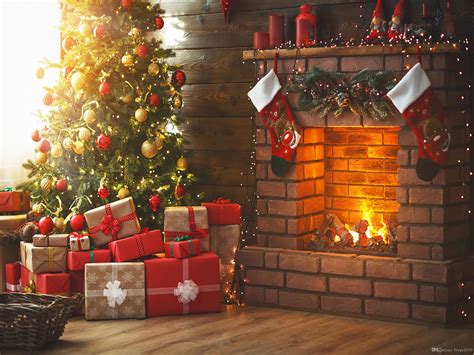 Interior Christmas Tree Fireplace Ts Vinyl Photography Backdrops