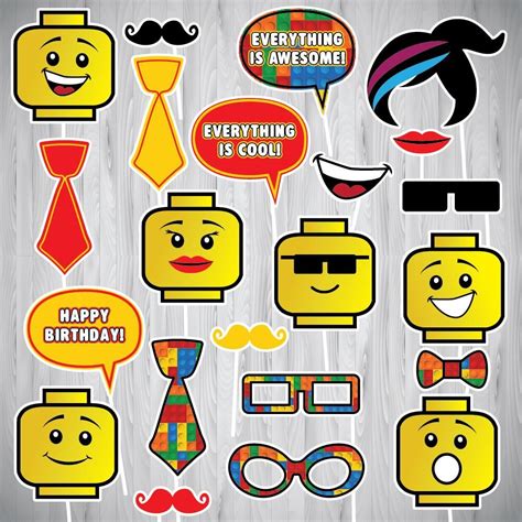 Lego Photo Booth Props Instant Download Lego Birthday Party Lego