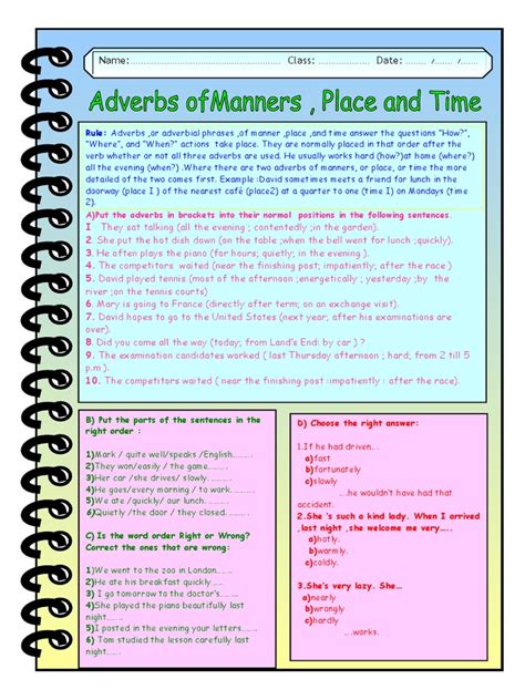 Here are some examples of adverbs of manner: Adverbs Manner, Place, Time | Adverb | Rules