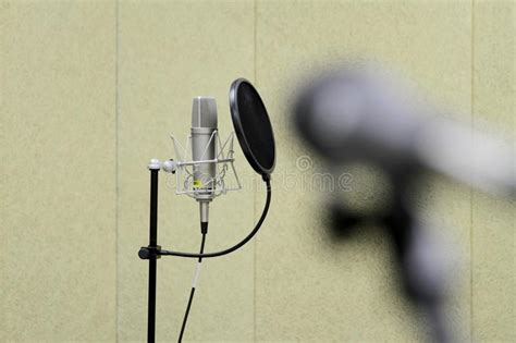 Professional Condenser Studio Microphone Over The Musician Blurred