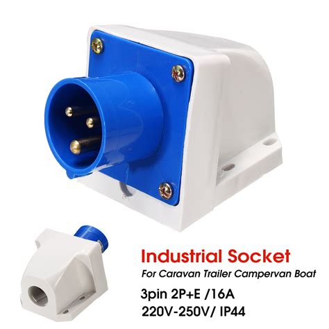 3pin Blue Waterproof Industrial Plug Sockets 220v 250v 16a Ip44 Inlet