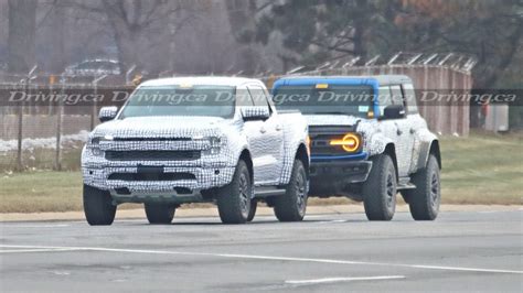 Spied 2023 Ford Ranger Raptor Caught Testing With Bronco Raptor Driving