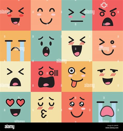 Set Of Colorful Emoticons Emoji Flat Style Stock Vector Image And Art