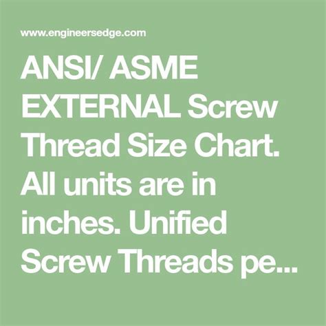 Ansi Asme External Screw Thread Size Chart All Units Are In Inches