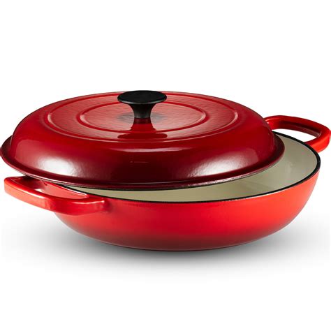 Klee Enameled Cast Iron Casserole Pan With Lid 38 Qt 12 Inch Red