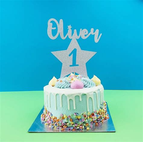 Personalised 1st Birthday Cake Topper Glitter Star Any Age Etsy Uk