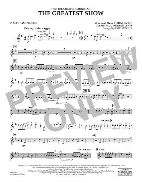 The Greatest Show Arr Paul Murtha Eb Alto Saxophone 2 Sheet Music