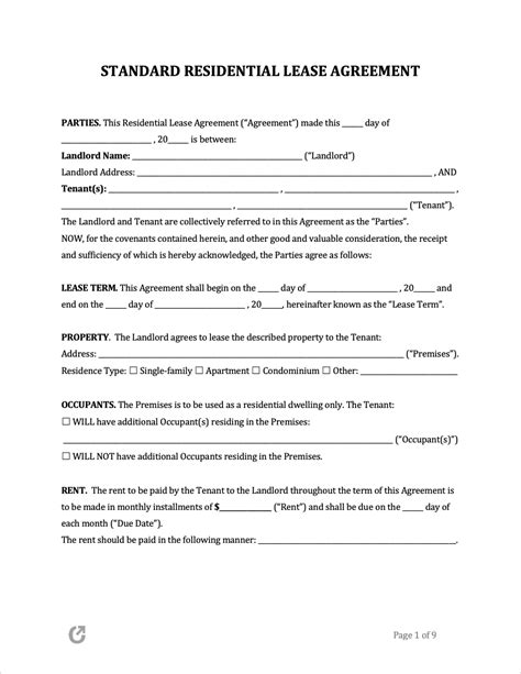 Free Standard Residential Lease Agreement Templates Pdf Word Rtf