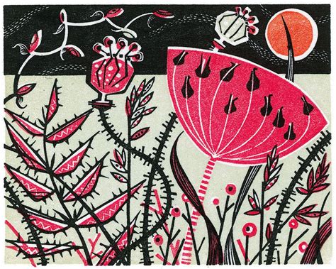 Red Meadow A Wood Engraving By Angie Lewin Woodcuts Prints Linocut