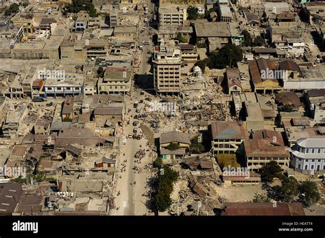 an aerial photograph of downtown port au prince haiti taken on jan 22 much of the city is
