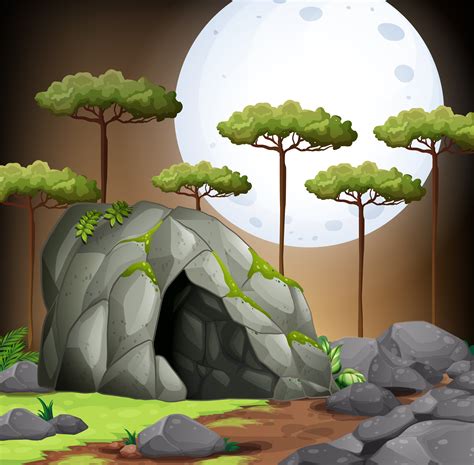 Nature Scene Of Cave On Fullmoon Night 434116 Vector Art At Vecteezy