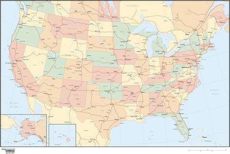 United States Political Wall Map W Highways And Oceans By Map