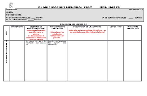 Formato Planificación Mensual 2017