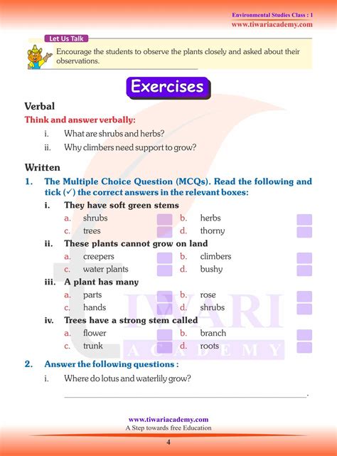 Ncert Solutions For Class 1 Evs Chapter 10 Plant Around Us