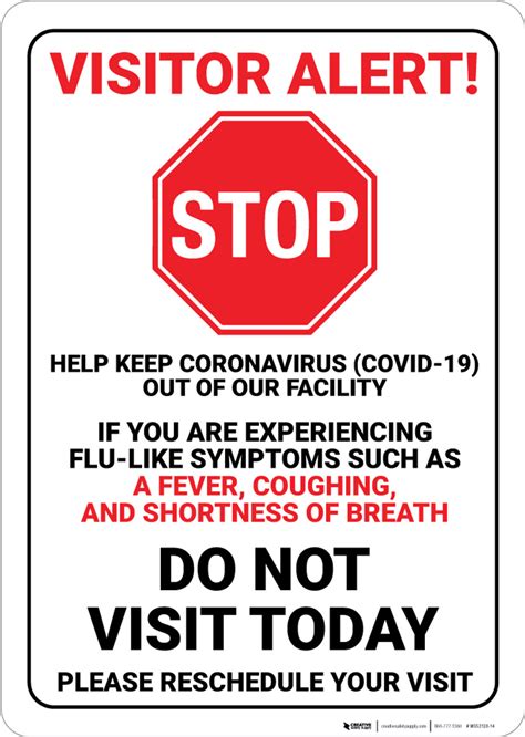 Coronavirus Visitor Alert Do Not Visit Today Wall Sign