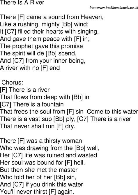 Old time song lyrics with guitar chords for There Is A River F