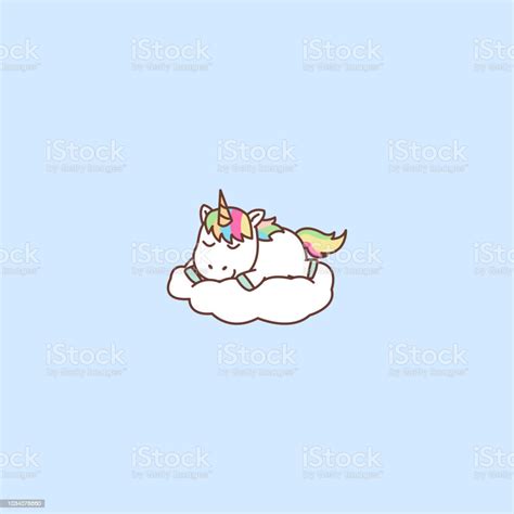 Cute Unicorn Sleeping On A Cloud Vector Illustration Stock Illustration