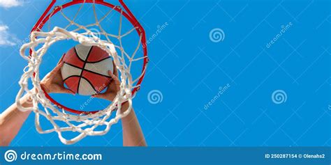Sport Success Scoring While Basketball Game Ball Goes Through Basket