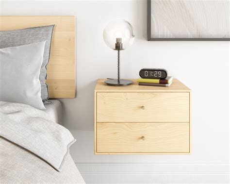 3 Drawer Floating Nightstand White Bedside Table With Oak Top