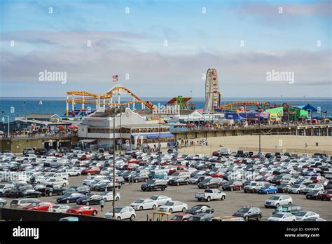 Santa Monica Apr 17 The Pier And Car Parking Of Santa Monica Beach At