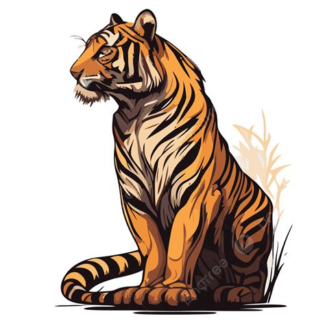 Bengal Tiger Vector Sticker Clipart An Isolated Tiger Sitting In White